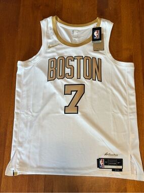 Nike White and Gold Boston Celtics Jaylen Brown Jersey